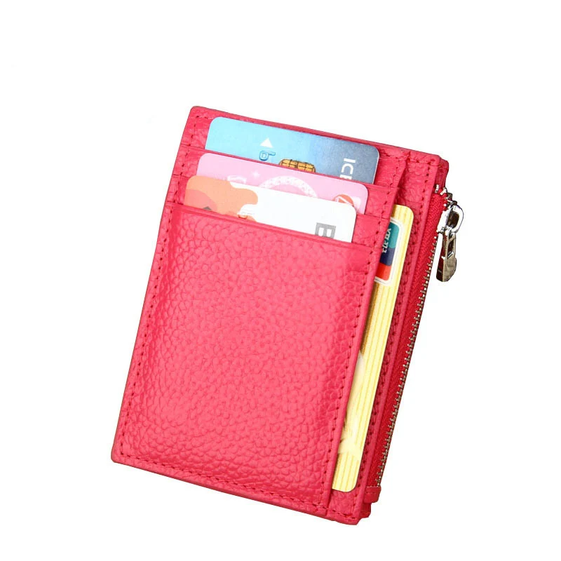 MRF13 RFID Блокировка тонкий кожаный кошелек карман для монет коровья кожа передний карман чехол для кредитных карт рукав держатель для карт с ID окном - Цвет: rose