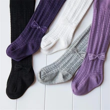 Хлопковые колготки для маленьких девочек, штаны с бантиком для младенцев колготки для маленьких девочек, длинные штаны красивые однотонные леггинсы для малышей