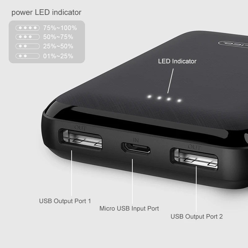 Jellico, мини внешний аккумулятор, двойной USB, 10000 мА/ч, внешний аккумулятор для мобильного телефона, для iPhone X, портативное зарядное устройство, мини внешний аккумулятор для samsung