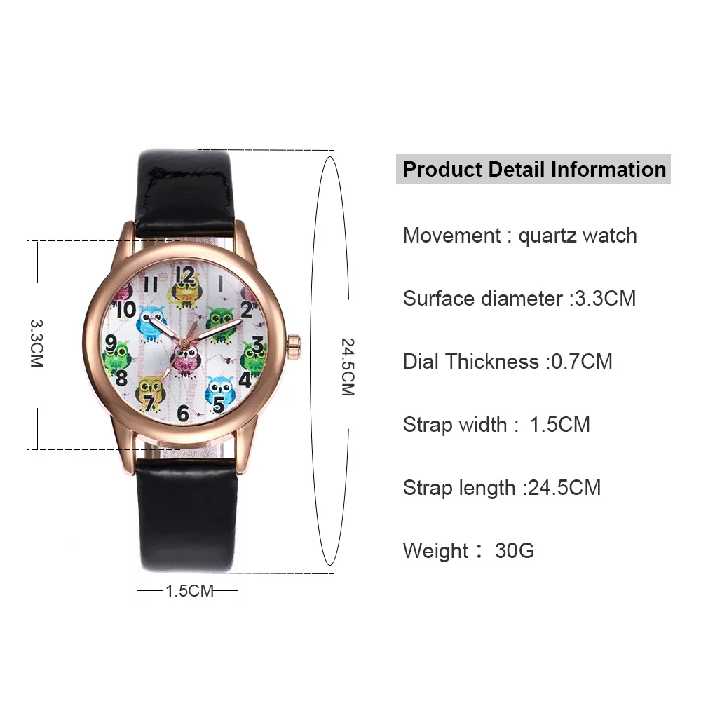 Kids Watch Fashion Cute Cartoon Owl Leather Strap Wristwatch Simple Digital Girl Boy Watch Child Quartz Watch