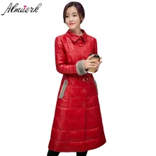 Теплое зимнее пальто для женщин, толстый пуховик, хлопковые куртки, воротник из искусственного лисьего меха, кожаная куртка, тонкая женская одежда, Jaqueta Couro YZ396