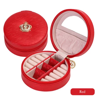 

Travel Multi-function Crown Leather PU Jewelry Storage Box Mirror Earring Plate Jewelry Bags Earrings Ring Box Jewelry Organizer