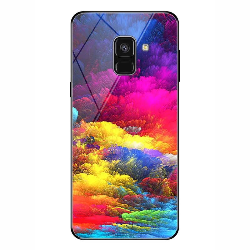 Звездное небо Футляр для телефона 5,6 дюйма для samsung Galaxy A5 A8 закаленное стекло чехол для samsung Galaxy A8 Plus 6,0" - Цвет: BLK-2