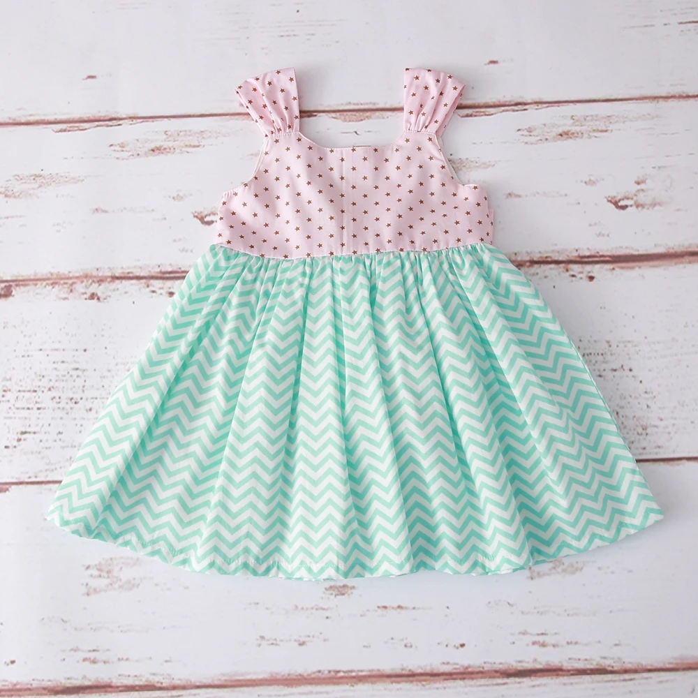 Shijun 2019 Sweet  Summer Wave and Star Contrast Color  Cotton  Girl dress1
