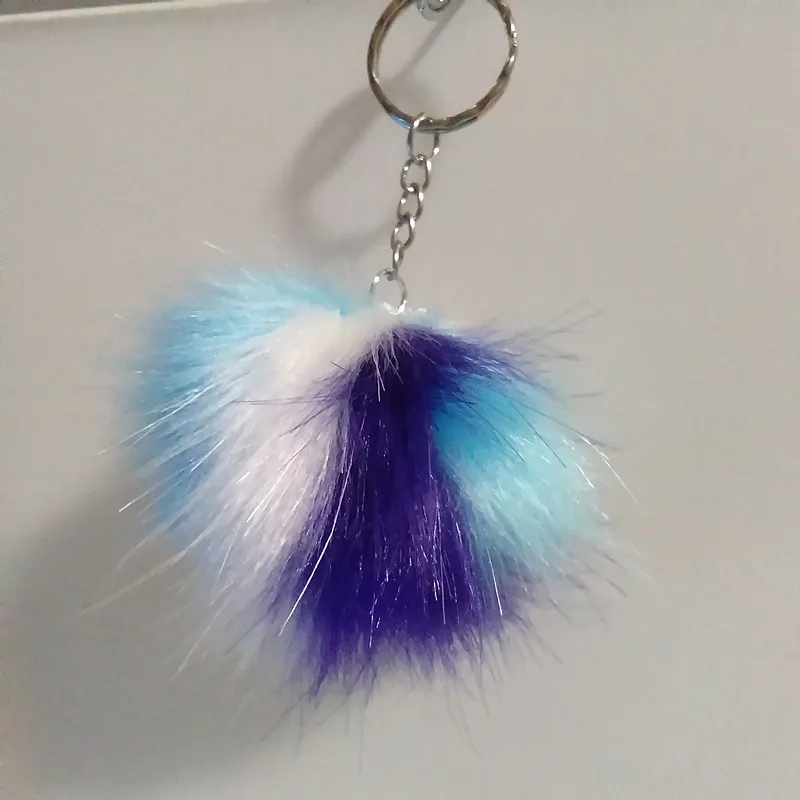 

1 Dozen Fake Rabbit Fox Fur Brand pompons Keychain ColorfuPom Pom Car Keychain Fake Fur Brand Charms Pompom Key Rings Handcraft