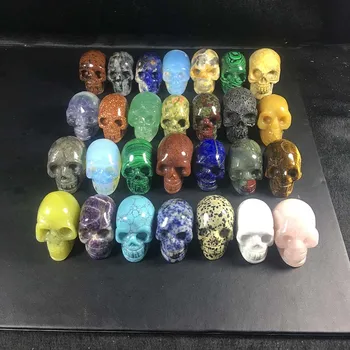 

2''Free Shipping 5pc Different material Hand Carved Variety gemstone natural quartz crystal skull MJP