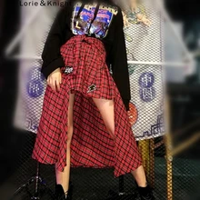 Японская Харадзюку Ретро Красная клетчатая панк Рок Асимметричная длинная юбка