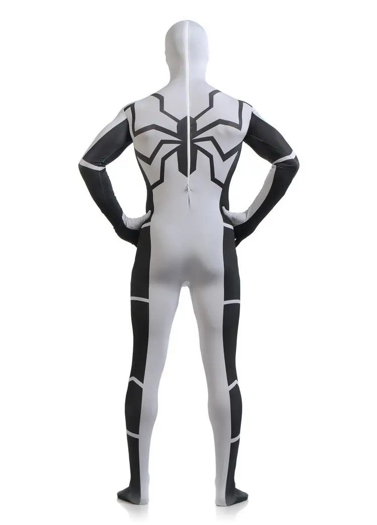 Unisex Adult Full Body Black and white Lycra Spandex Superhero Spiderman Zentai Suits Halloween Party Costume