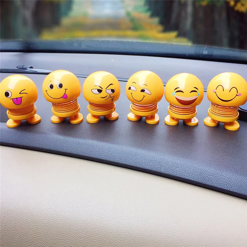 

Car Ornaments ABS Funny Shaking Head Dolls Automobile Dashboard Decoration Creative Smiley Cute Shy Expression Decor Toys