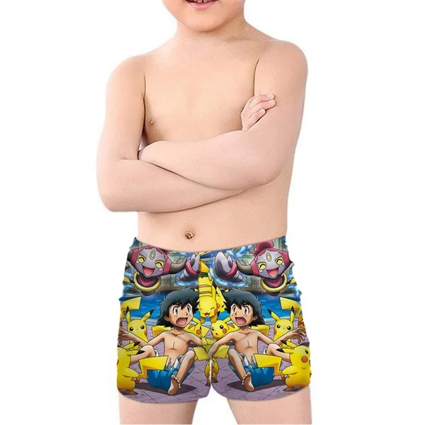 THIKIN Amine Cute Cartoon Pokemon Pikachu Print Kids Boys' Swimming Trunks Summer Beachwear Children Swimsuits Elastic - Цвет: HMF820Z55