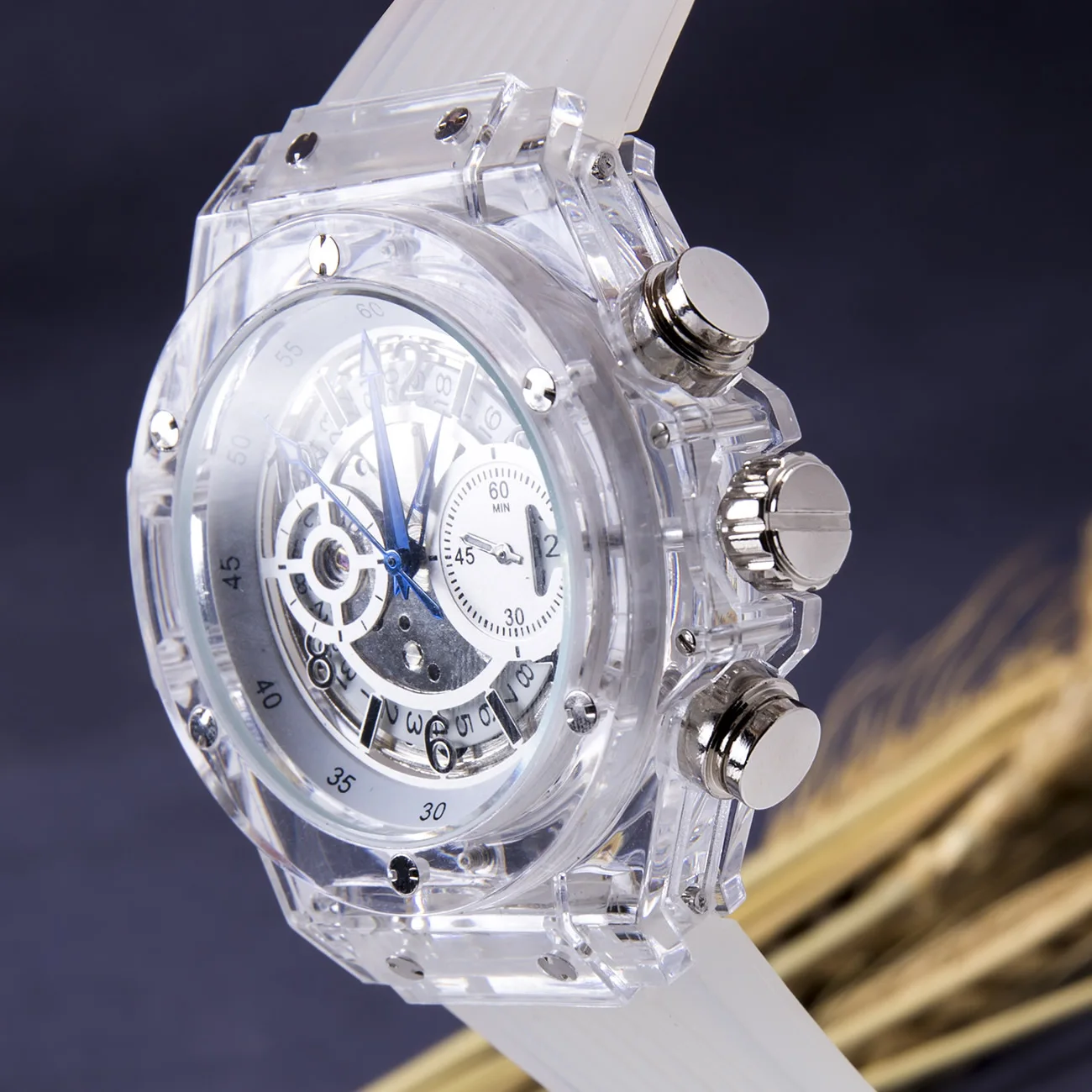 

fashion men women wristwatches Automatic mechanical Large dial woman man watches Transparent waterproof white blue gold red