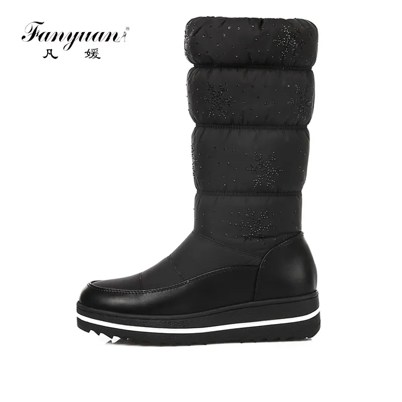 

Fanyuan 2018 black Winter Shoes Round Toe Women knee Boots Casual Height Increasing High Heel Women Snow Boots Size 35-44