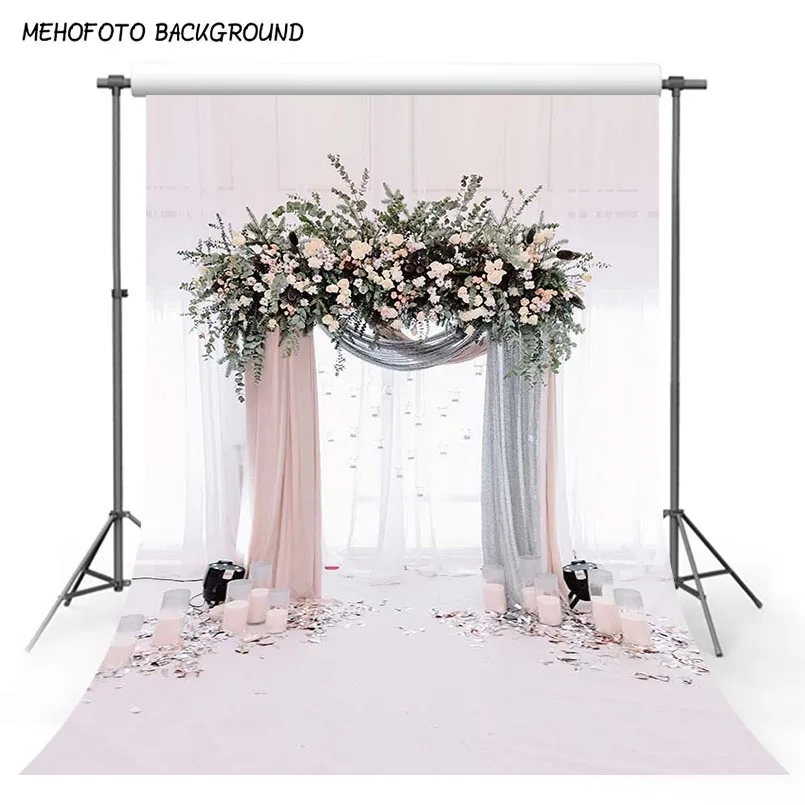 Фон для фотосъемки с винтажным цветком аркой белые шторы свадебный фон яркие