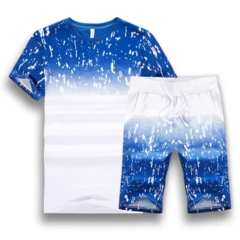 

Summer New Men's Sets T Shirts+Shorts Two Pieces Sets Men Casual Tracksuit 2019 Tide Brand Tshirt Gyms Fitness Sportswears Set