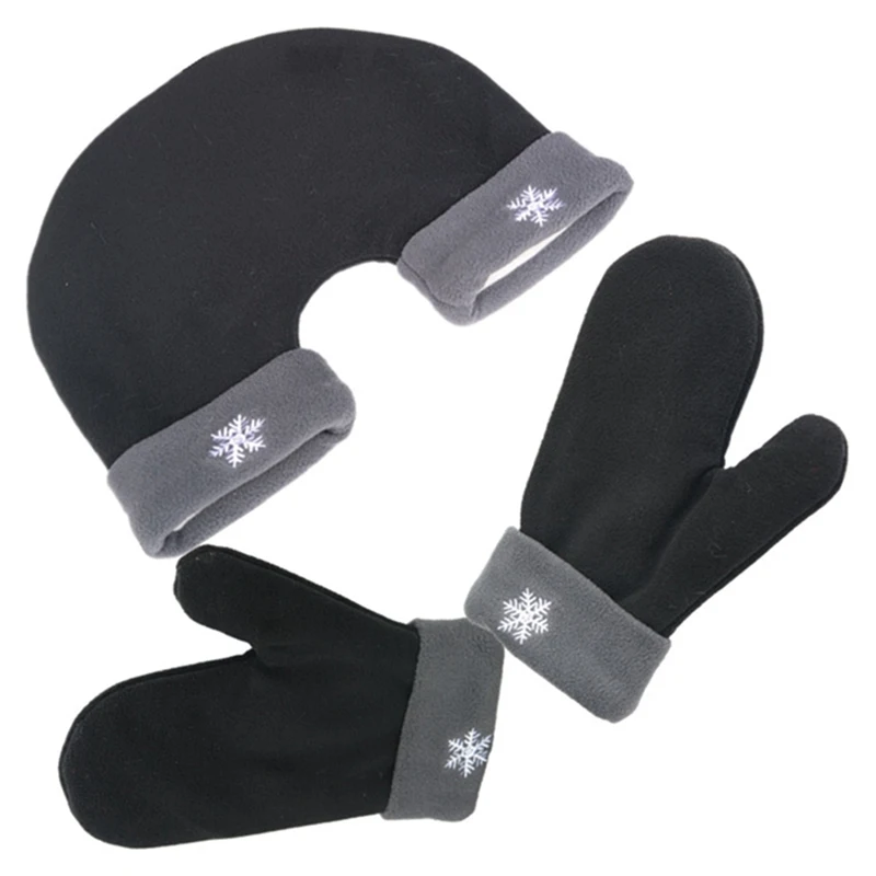 3 шт./компл., рождественские перчатки дл пар, флисовые Утепленные зимние перчатки для влюбленных, перчатки для бега с теплой ручкой, двойная перчатка - Цвет: Черный