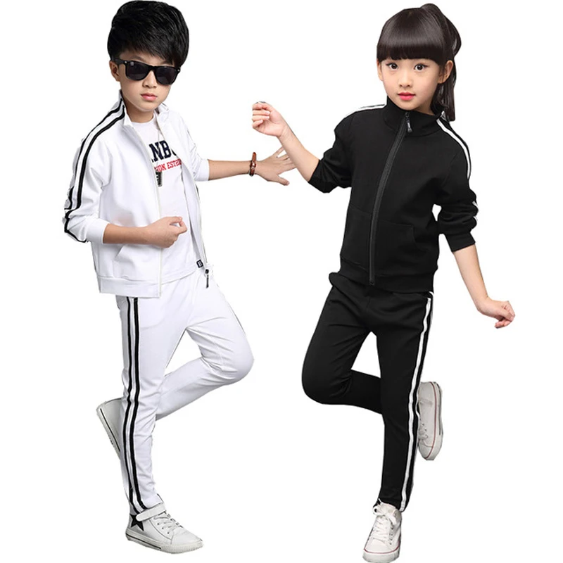 

Teens Girl Boy Sports Suit Spring Children Solid Stripe Tracksuits Kids Autumn Cotton Sportswear Boys Girls Student Clothing Set