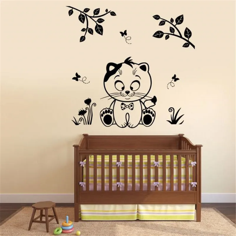 New Children Kids' Room Wall Vinyl Decal Nursery Cat Kitty Kids Butterfly Floral Decor | Дом и сад