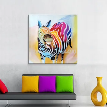 

2015 Hot Sell !! Happy Colorflu Donkey Oil Painting on Canvas Abstract Animal Handpainted Wall Art for Home Decoration 90X90CM