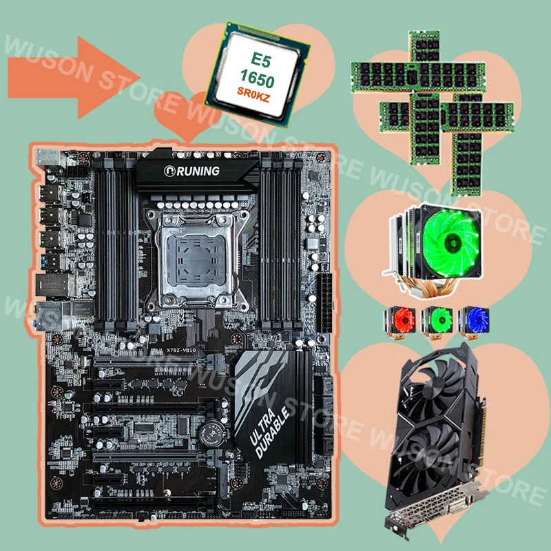 Best Price Runing X79 motherboard with 8 RAM slots CPU Xeon E5 1650 C2 3.2GHz with cooler RAM 4*16G 1600 RECC GPU GTX1050TI 4G video card Best Price Runing X79 motherboard with 8 RAM slots CPU Xeon E5 1650 C2 3.2GHz with cooler RAM 4*16G 1600 RECC GPU GTX1050TI 4G video card