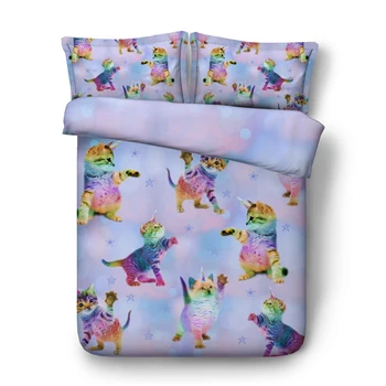 

Color cat Digital print Bedding Set Quilt Cover Design Bed Set Bohemian a Mini Van Bedclothes 3pcs Large size 260*225cm JF599