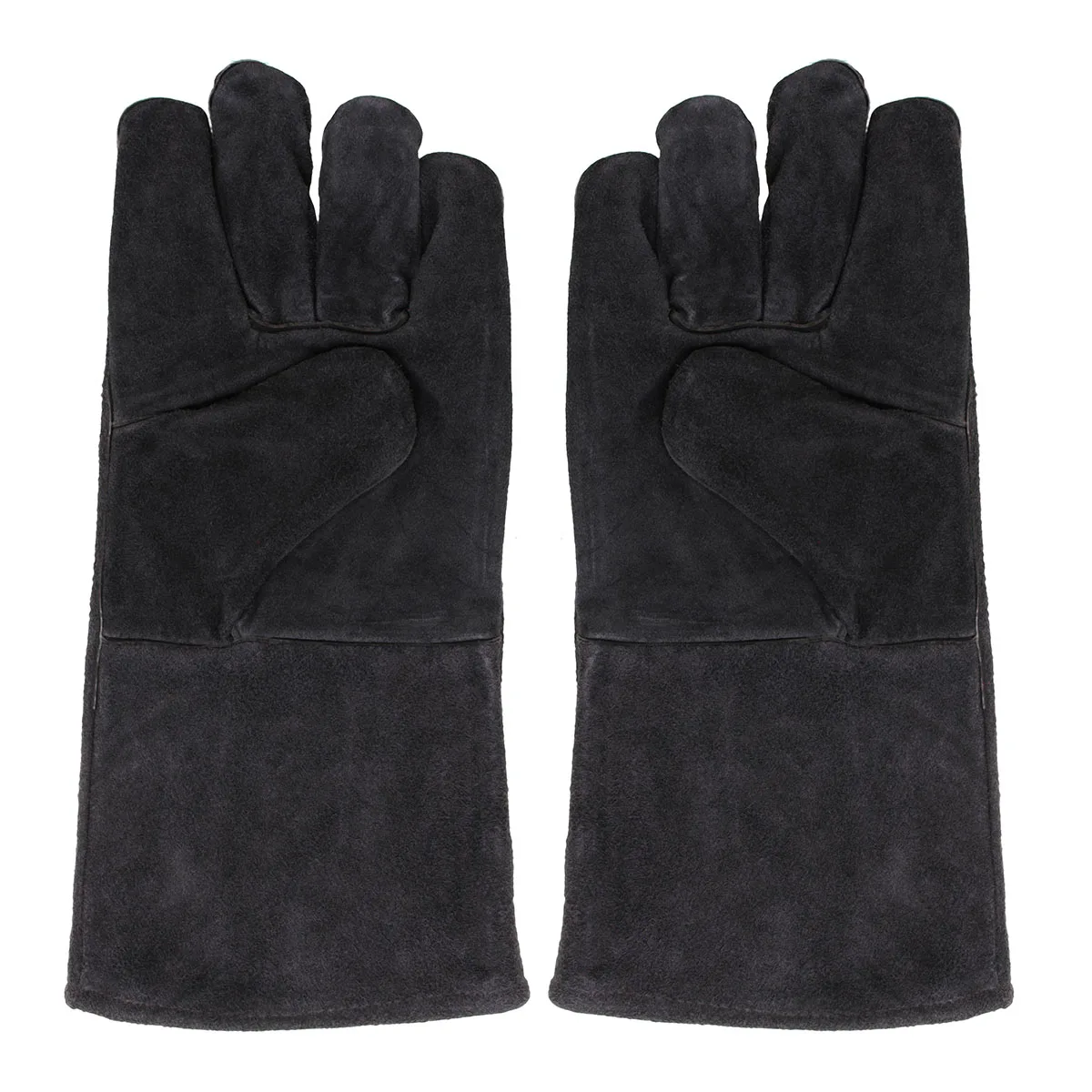 Black 32CM Fireplace Welding Gloves Stove PU Leather Heat Resistant Protect Hand