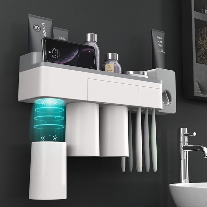 

Magnetic Adsorption Toothbrush Holder with Cup Wall Mount Toothpaste Dispenser Bathroom Storage Rack Bathroom Accessories Set