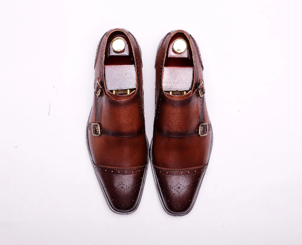 Desai/Мужские модельные туфли ручной работы из натуральной кожи с двойными пряжками; деловые свадебные мужские туфли-Монки; дышащая обувь на ремешке
