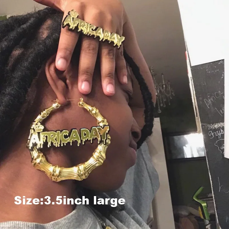 Us 14 0 Customizable Customize Name Earrings Bamboo Style Custom Hoop With Statement Words In From Jewelry Accessories On