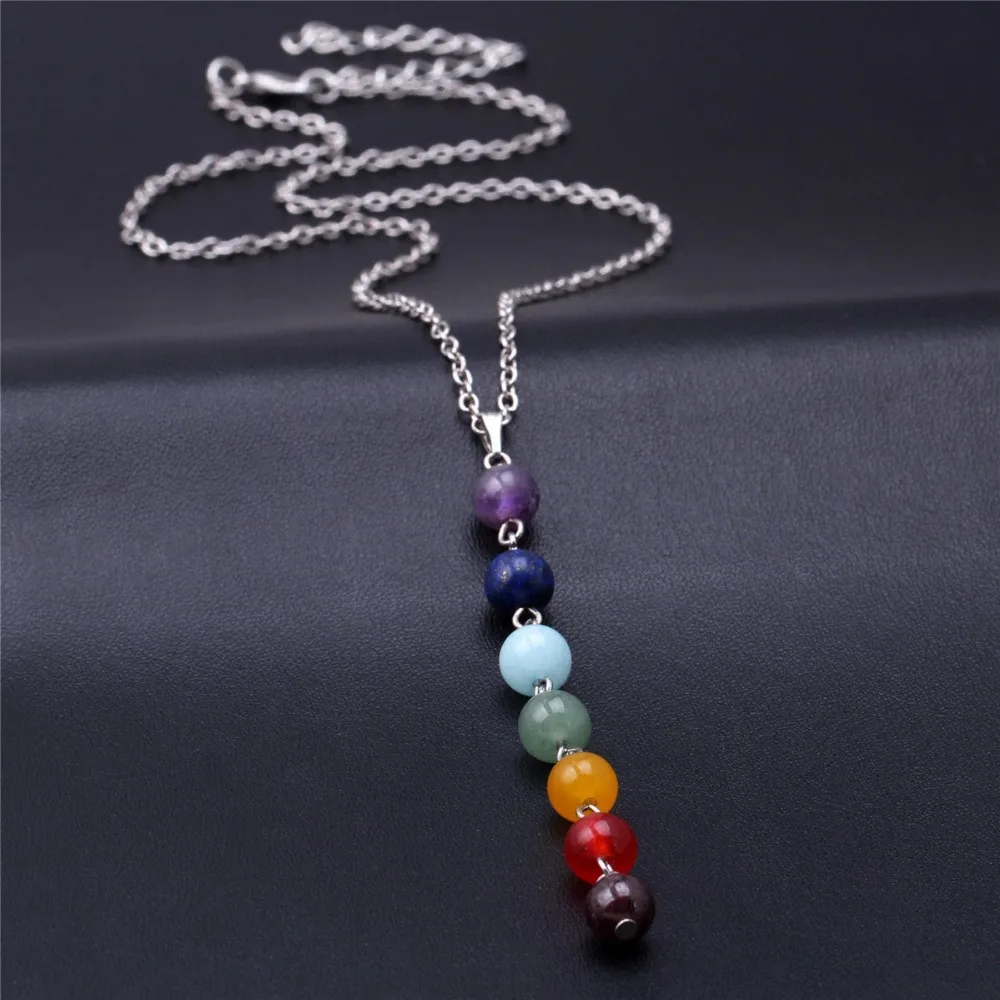 

High Quality Natural Stone Chakra Bead Necklace Energy Healing Point 7 Chakra Charm Pendant Necklace