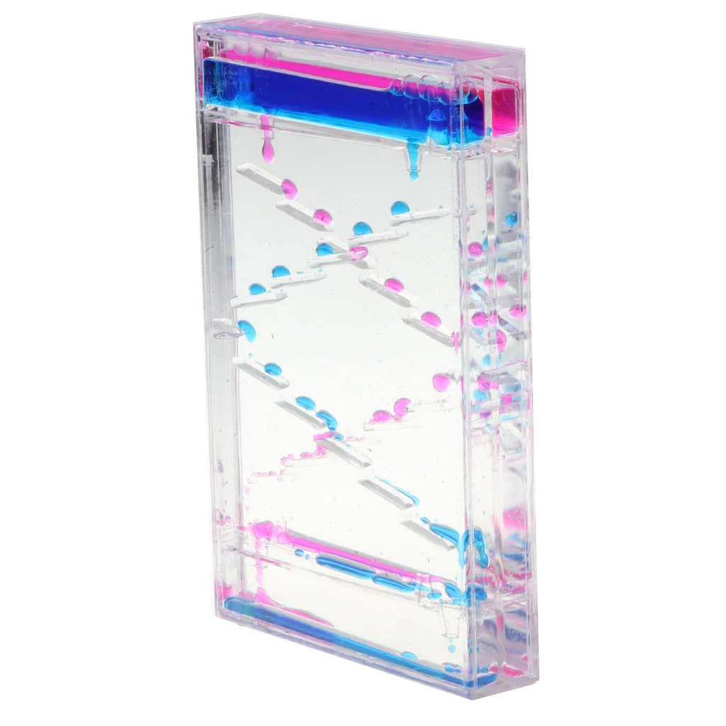 Square Slide Floating Mix Colored Oil Hourglass Bubbler Motion Timer Sensory Toy Home Decor - Blue + Pink