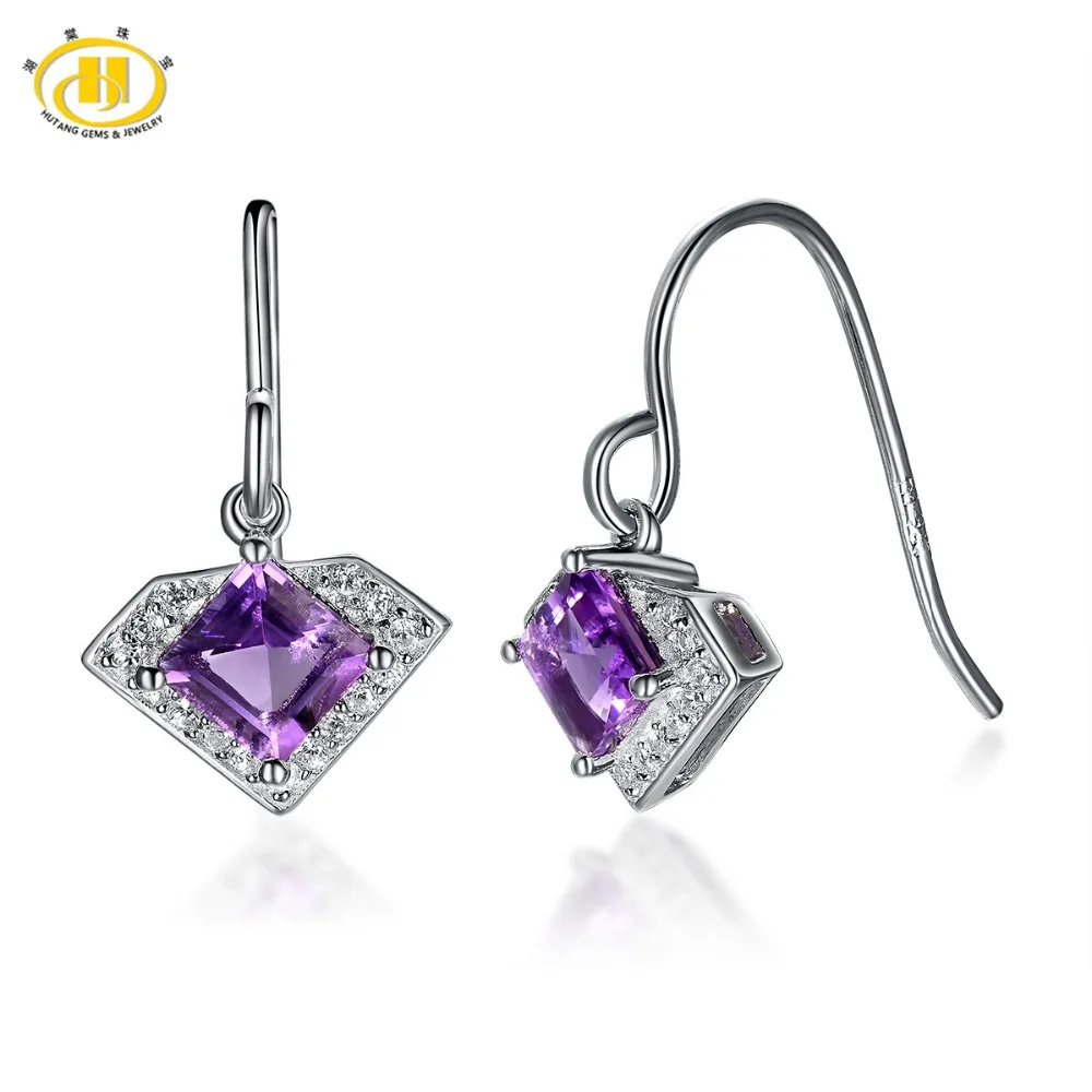 Hutang 1.48ct Natural Amethyst Drop Earring Solid 925 Sterling Silver Gemstone Fine Jewelry Fashion Style Women's Gift Earring Hutang 1.48ct Natural Amethyst Drop Earring Solid 925 Sterling Silver Gemstone Fine Jewelry Fashion Style Women's Gift Earring