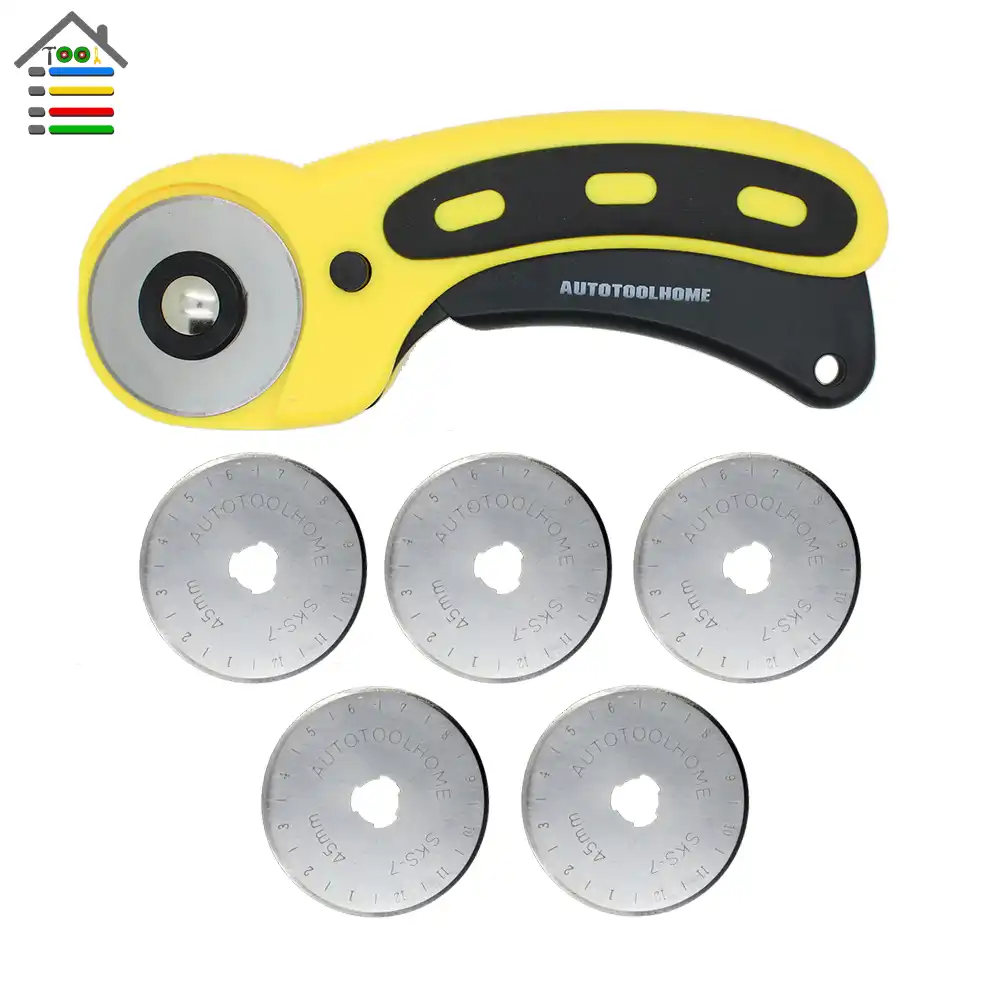 Cortador de Tela Redonda con 5 x Extra reemplazo de la Hoja Costura de Corte Herramienta para acolchar Corte de Tejidos Papel y Cuero Rotary Cutter