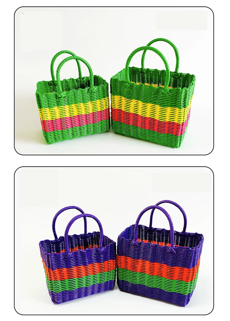 Handmade Woven Plastic Basket Bath Storage 4HQD (7)
