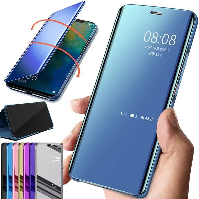 Зеркальный умный чехол для Xiaomi Redmi 7 7A прозрачный из искусственной кожи с откидной
