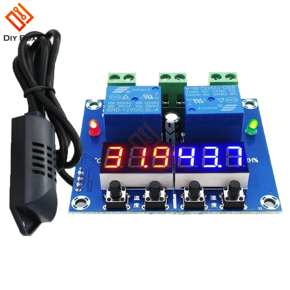 

XH-M452 DC 12V LED Digital Thermostat Temperature Humidity Control Thermometer Hygrometer Controller Relay Module AM2301 Probe