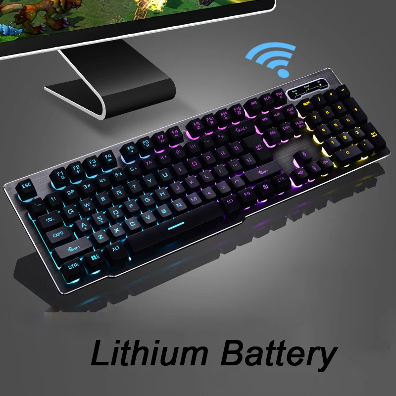 MK500 беспроводная клавиатура перезаряжаемая подсветка игровая зарядка подсветка беспроводная клавиатура панель из сплава подходит для рабочего стола - Цвет: Lithium battery Blac