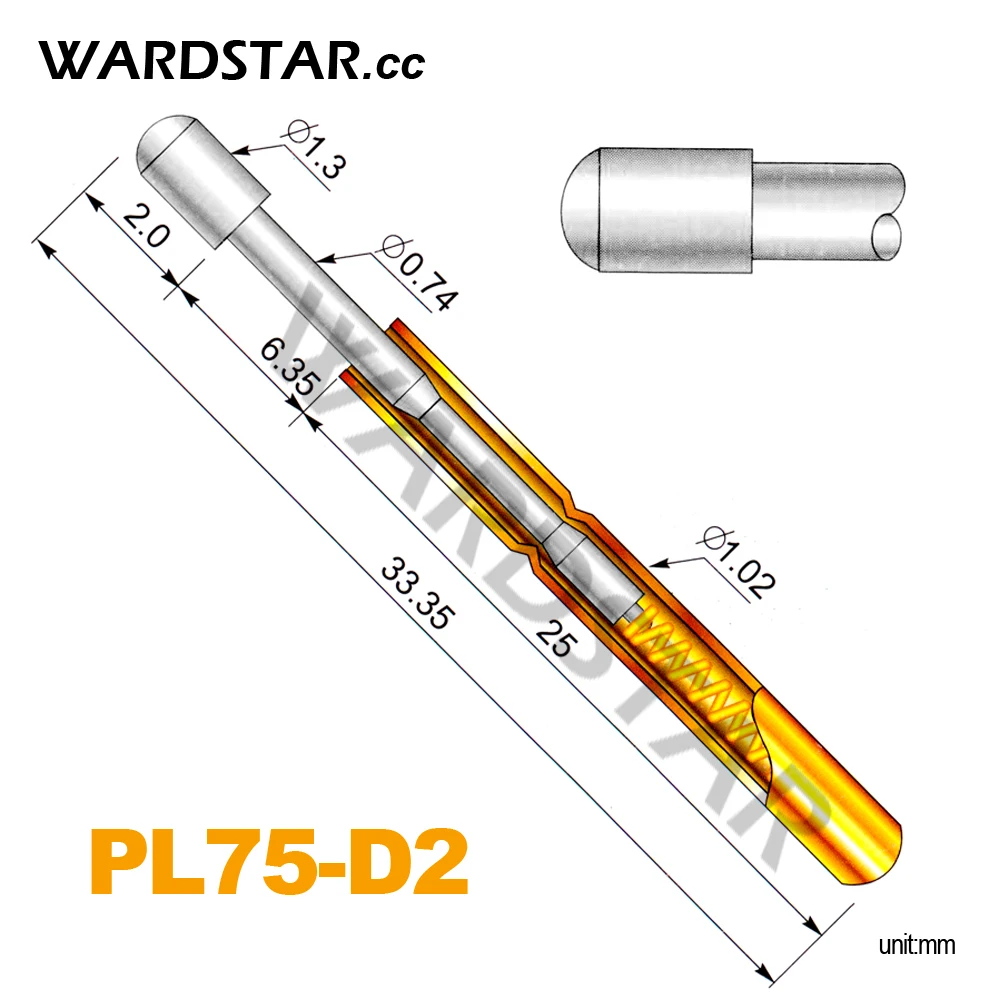 100pcs/lot PL75 D2 Dia 1.3mm Spring Test Probes Pogo Pin