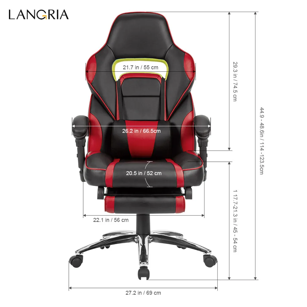 LANGRIA Ergonomic High-Back Faux Leather Racing Style Reclining Computer Gaming Executive Office Chair with Padded Footrest and Lumber Cushion15