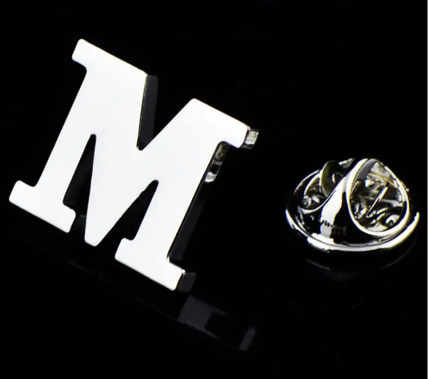Игаме буквы булавки серебряный цвет мода английский Символ Дизайн 26 букв медный материал мужской костюм булавки - Окраска металла: m