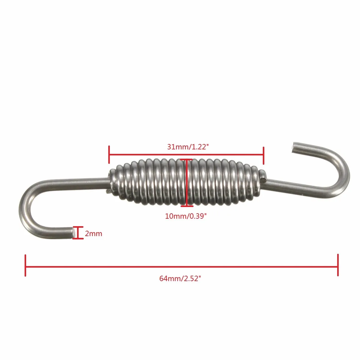 2шт Мотоцикл выхлопной трубы Монтажная пружина вращающийся 64 мм из нержавеющей стали выхлопные трубы Пружинные крючки