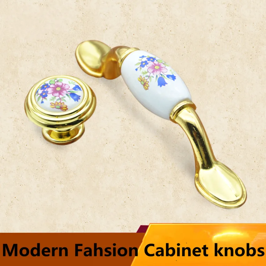 

3" modern fashion deluxe rural ceramic watch tv table wine cabinet door pull knob 76mm gold dresser kitchen cabinet door handle