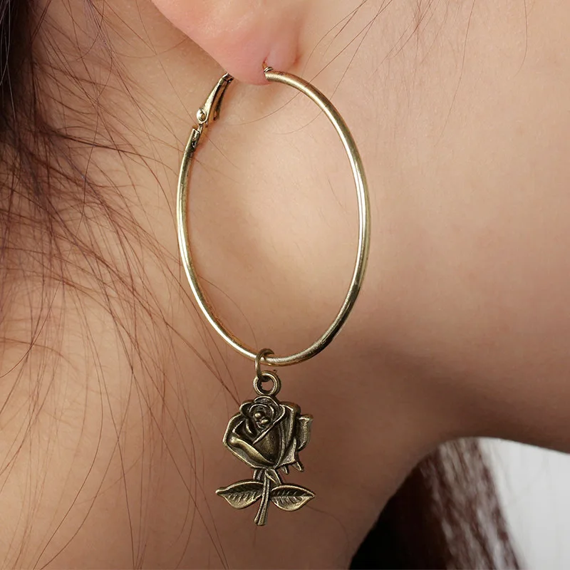 

Timlee E070 Free Shipping ,Contracted Retro Rose Leaf Alloy Drop Earring Beautiful Flower Jewelry wholesale Festival Gift