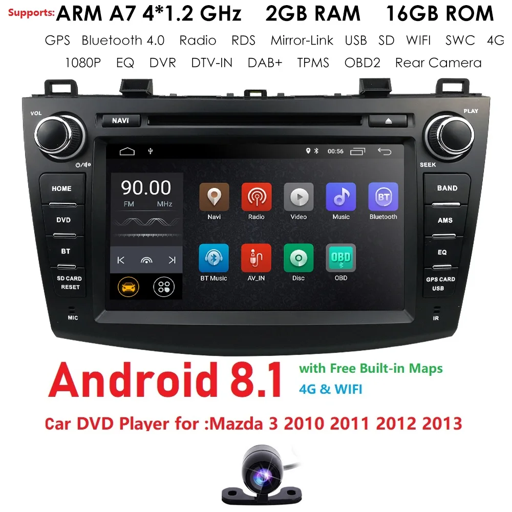 

HIZPO 4G Modem Android 8.1 Car DVD For Mazda 3 Mazda3 2010 2011 2012 2013 Car Multimedia Bluetooth 4.0 WIFI Option TPMS DAB DVBT
