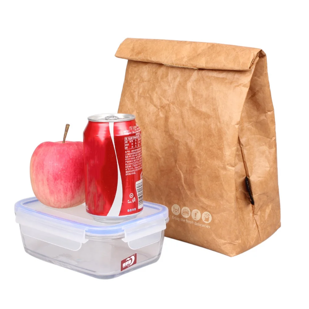 SANNE 6L New Brown Paper Lunch Bag Reusable Box Sack Durable Insulated Thermal Kraft Snack Cooler Picnic Container Men | Багаж и сумки