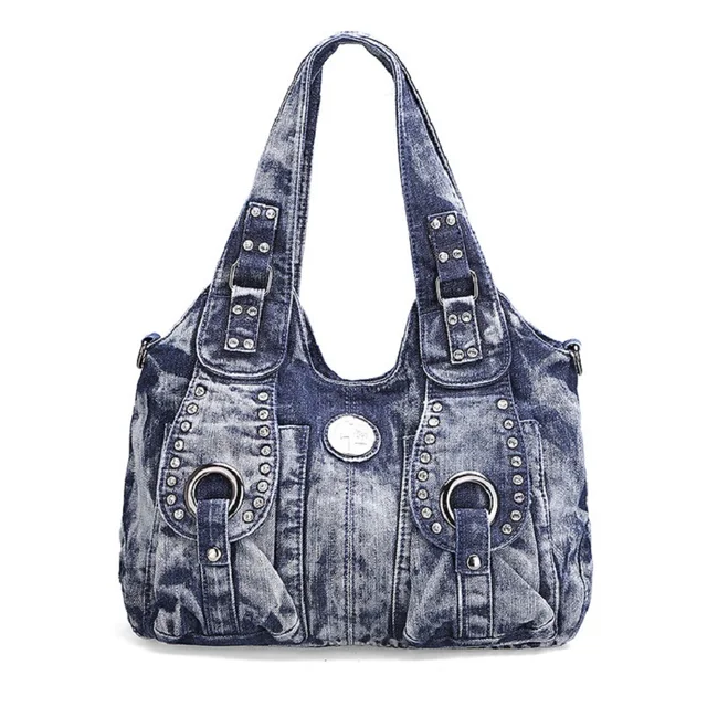 Fashion Diamonds Design Denim Pockets Vintage Women Tote Bags Lady Fashion Diamonds Design Denim Pockets Vintage Women Tote Bags Lady Handbags Jeans Shoulder Bag Messenger