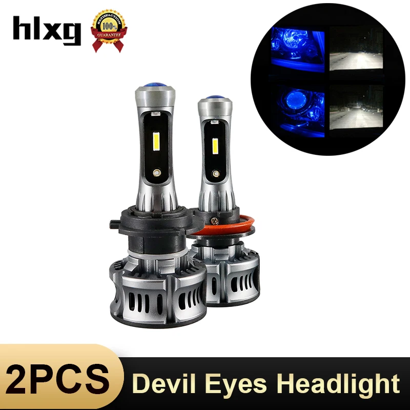 HLXG дьявол Ангельские глазки головной светильник H7 светодиодный 9005 HB3 лампа автомобиля 9006 HB4 светодиодный H11 лампы H8 мини 6500K 12V проектор светодиодный объектив светильник