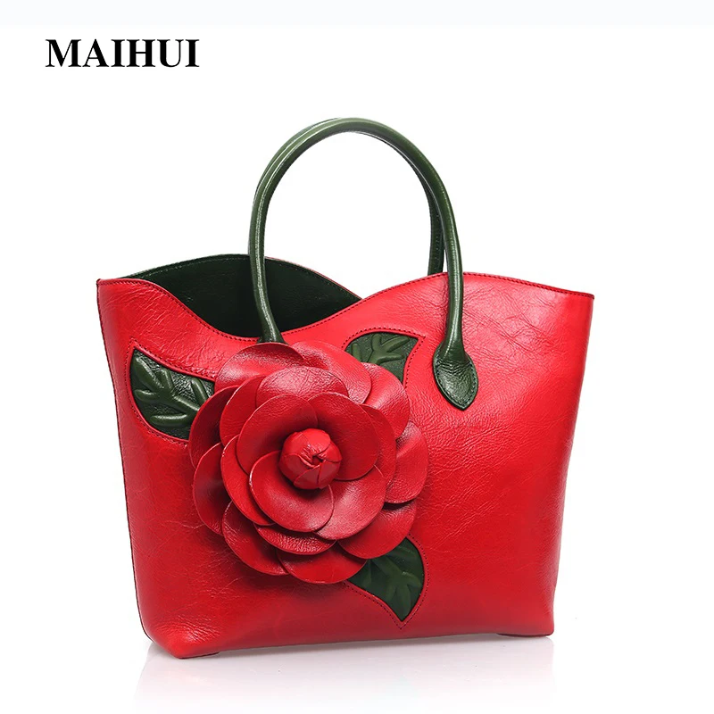 

MAIHUI women leather handbags high quality real cow genuine leather Top-handle bags 2018 new national ladies embossing tote bag