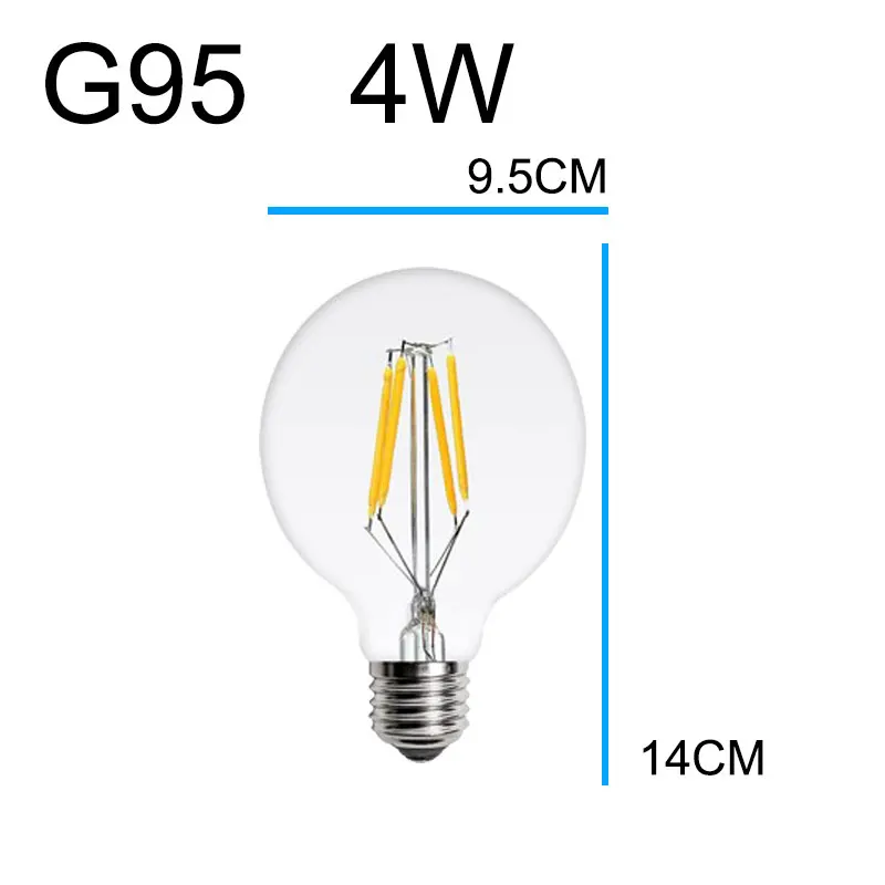 10 шт. 220 В винтажный светодиодный лампочка накаливания Эдисона E27 E14 Ретро лампа стеклянная лампочка светильник-свеча лампада ампула Bombilla Lampe Zarovka - Испускаемый цвет: G95 E27 4W