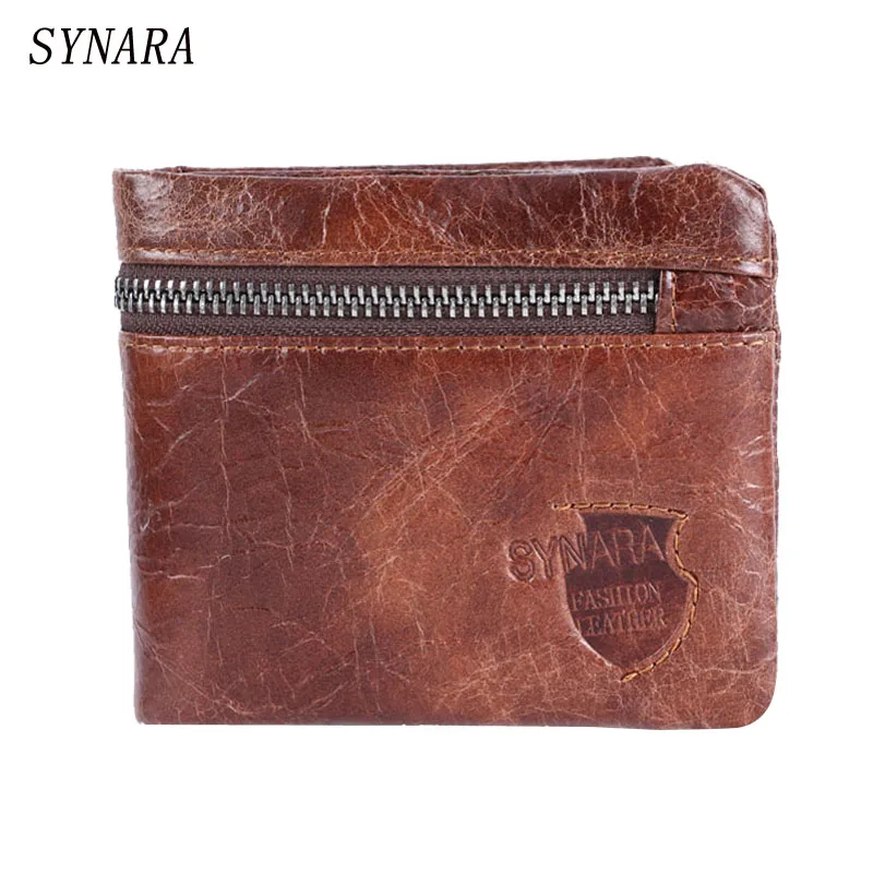 SYNARA Genuine Leather Mens famous Brand Wallets with Zipper Coin Pocket Designer Bifold Short Boy Purse | Багаж и сумки