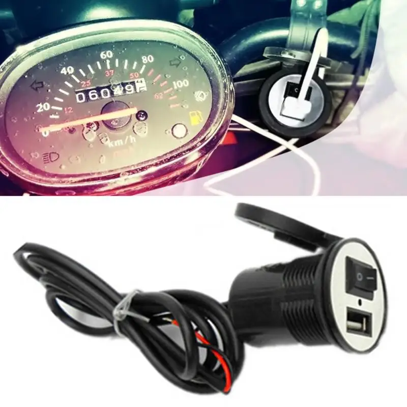 

Motorcycle Universal 1.5A USB Charger Power Supply Adapter Port Socket 12V Waterproof with Switch USB 5V-1.5A